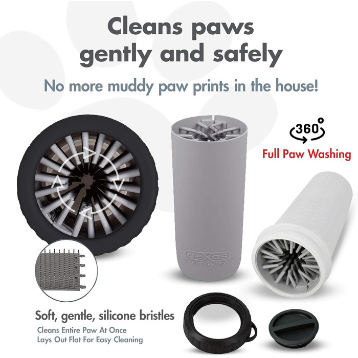Dexas MudBuster: портативний очищувач лап для собак, розмір M, сірий, з кришкою