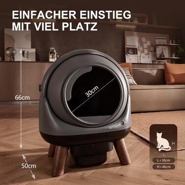 Автоматичний лоток для котів ELS PET з самоочищенням, захистом від розльоту, керуванням через додаток, без запаху, з килимком для котячого туалету та пакетами для сміття (чорний та сірий)