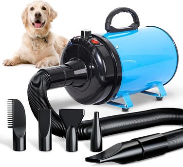 Фен для собак Blower 3000W, тихий, з регулюванням швидкості, 4 насадки, синій