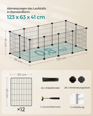 Металевий вольєр для дрібних тварин SONGMICS, 123x63x41 см, чорний, клітка для кроликів, морських свинок, конструктор, LPI001B01