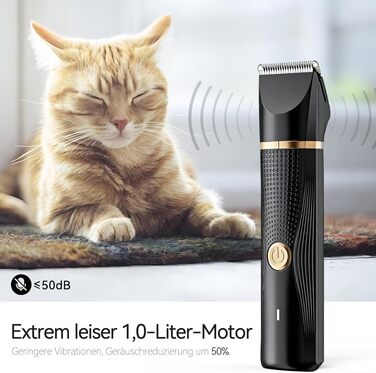 Машинка для стрижки тварин Leise Katze, професійна для котів та собак, з насадкою для лап, ножицями, гребінцем, USB-C зарядка, чорна