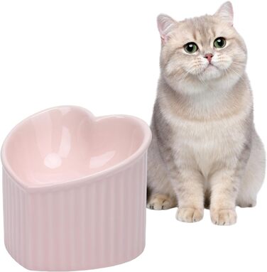 Підвищені миски для котів у формі серця, кераміка, підняті миски для котів, проти блювоти, без стресу, станція для води та корму, придатні для мікрохвильової печі, аксесуари для тварин для маленьких котів та собак (Рожевий)