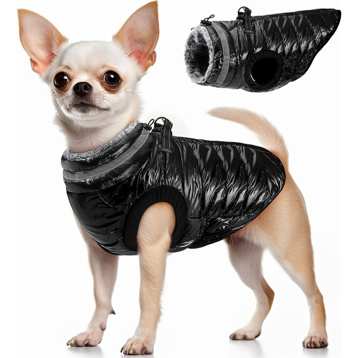 Звуковий зимовий теплий куртка для собак, чорний, розмір S: флісова накидка з подвійним блискавкою та світловідбиваючими елементами