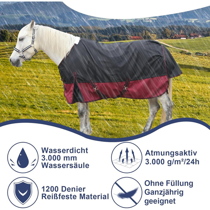 Водонепроникна дощовик-попона для коней 1200D, дихаюча легка накидка без наповнювача (0г), чорно-червона, 135 см
