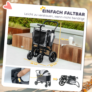 PawHut Dog Buggy Dog Buggy складний для собак і кішок до 30 кг Баггі для кішок з подушками Сітчасті вікна 2 двері Сумка для зберігання Cat Buggy Dark Grey | Аосом