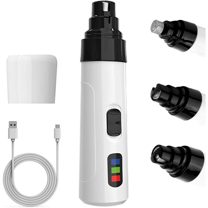 Електричний точило для собачих кігтів Silent Diamond Bit - безпечна електрична пилка для собак з 3 насадками, USB, 2 швидкості