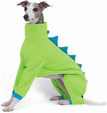 Комбінезон з флісу для італійських віндхундів та віппетів – М'який костюм динозавра з коміром-стійкою, теплий комбінезон для собак (Рожевий, Зелений, L)