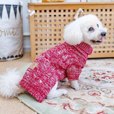 KOOLTAIL Пуловер з коміром-стійкою для собак, теплий зимовий одяг, червоний, розмір S/M