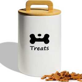 Керамiчний контейнер для собачих ласощів - велика банка з кришкою для кухні, білий, 7.7'x5'