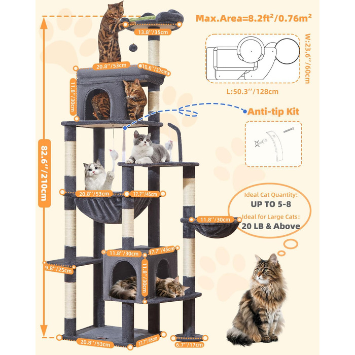 Драбина для котів Taoqimiao MS032G XXL - велика, для дорослих, з металевою гамаком, сірий