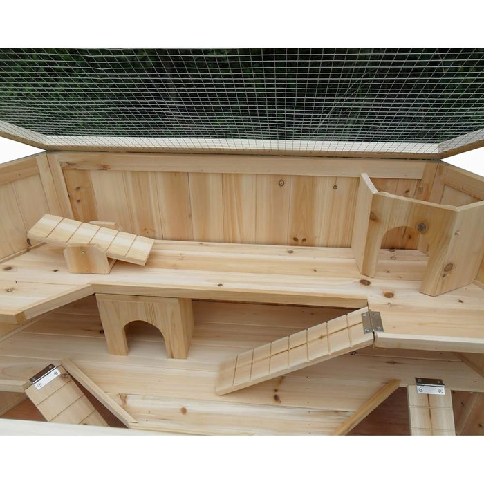 Дерев’яна клітка для гризунів Melko, 115x60x58 см, 3 поверхи, з 2 будиночками, 3 драбинками та 2 гойдалками, вольєр для хом’яків і мишей