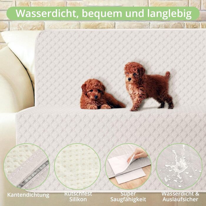 Водонепроникний коврик для собак, 137 x 208 см, килимок для домашніх тварин, ковдра для собак, неслизький, міцний, багаторазовий, можна прати в пральній машині, захист для дивану, ліжка, автокрісла, темно-сірий (Бежевий, S (76x190 см))
