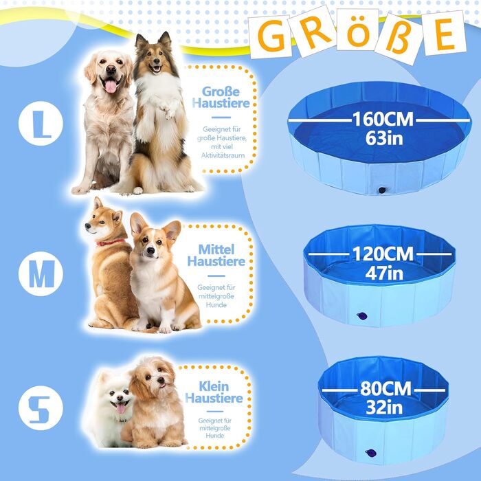 Складаний басейн для собак і котів XL 160×30 см, водонепроникний, протиковзкий, міцний, для дому та саду