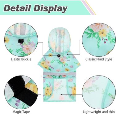 Дощовик для собак Kooltail з капюшоном, зелений (квітка), для маленьких та середніх собак, водонепроникний, з отвором для повідка