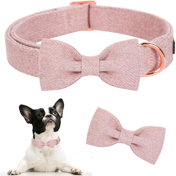 Нашийник для собак Aring PET на Різдво, бавовняний нашийник з бантиком, милий нашийник для собак, подарунок з металевою застібкою для великих собак (M, Рожевий)