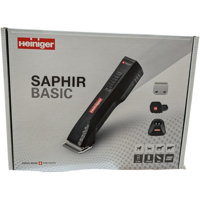 Набір для стрижки собак EHASO HEINIGER Profi Saphir: акумуляторна машинка, насадки, миска (чорний)