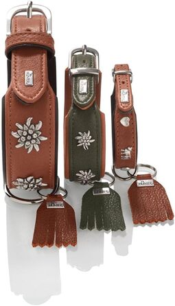 Нашийник для собак HUNTER München зелений/cognac, шкіряний, з елементами традиційного одягу, м'який та міцний, не травмує шерсть, розкішний, екологічно чистий, виготовлений у Німеччині, розмір 50