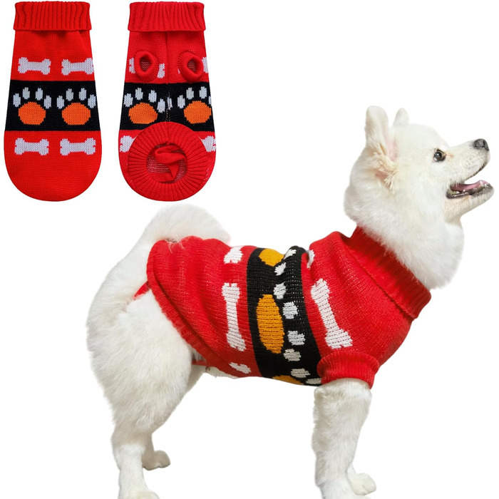 Світер для собак, рогатий, теплий, м'який, для відпочинку, коти, зимовий одяг для цуценят, теплий в'язаний одяг для маленьких собак та котів, з малюнком кісток, розмір S 10