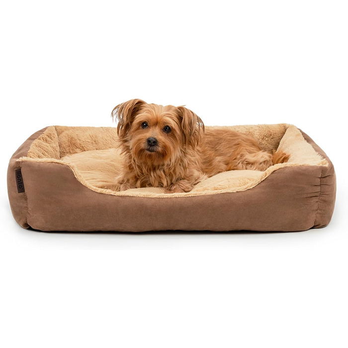 Ліжко для собак Lionto з двостороннім подушкою та нековзною основою, 75x60 см, коричневий/бежевий, для собак та котів будь-якого віку