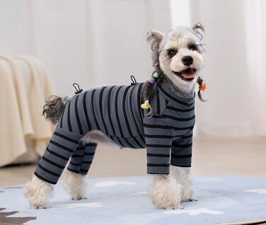 Зимовий теплий одяг для собак: теплий пуловер з бавовни, смугастий, регульований, світловідбиваючий, для малих та середніх собак, сірий, розмір M