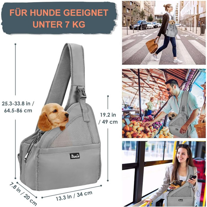 Транспортувальна сумка для собак Nasjac: зручна та легка переноска для цуценят та собак до 7 кг (сіра)