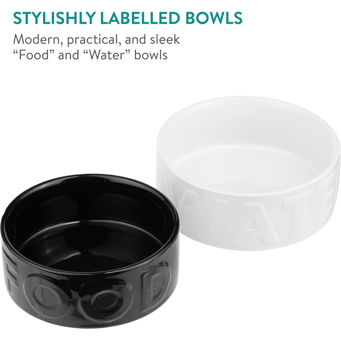 Набір мисок для собак Navaris (2 шт) з кераміки, чорно-білі, 700 мл, підходить для миття в посудомийній машині та використання в мікрохвильовці