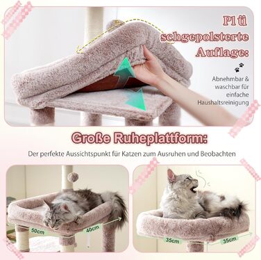 Кігтеточка Heybly Kratzbaum 180 см: велика, стійка, з будиночком, гамаками, для мейн-кунів та інших великих котів, коричнево-бежева