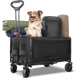 Складаний візок Bollerwagen 120L, до 120 кг з дощеміцким покриттям, тримачем для напоїв, світловідбиваючими смугами. Ідеальний для собак, покупок, кемпінгу, пляжу, транспортування та відпочинку на природі.