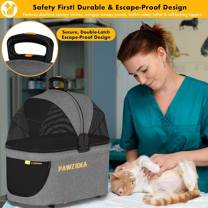 Автокрісло для тварин PAWZIDEA - сіре, до 15 кг, знімні та миючі подушки