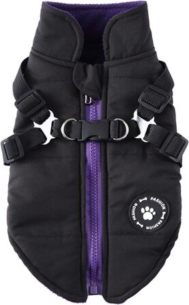 Водонепроникна куртка для собак з шлейкою та кільцями D, тепла халат для тварин, Wepen, зима, чорний, XL