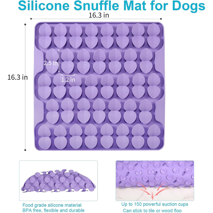 Килимок для собак VOOWO для пошуку їжі, силіконовий килимок-лежанка для собак, миска для повільного годування, килимок для годування собак Slow Feeder, для малих, середніх та великих собак (фіолетовий, великий)