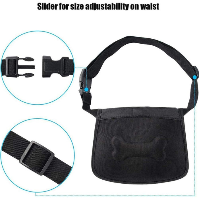 Сумка для корму для собак, навчальна сумка, кишенька для ласощів з дозатором кульок для прибирання, магнітна застібка, регульований плечовий ремінь для дресирування собак, кишеня для ласощів також для коней, чорна