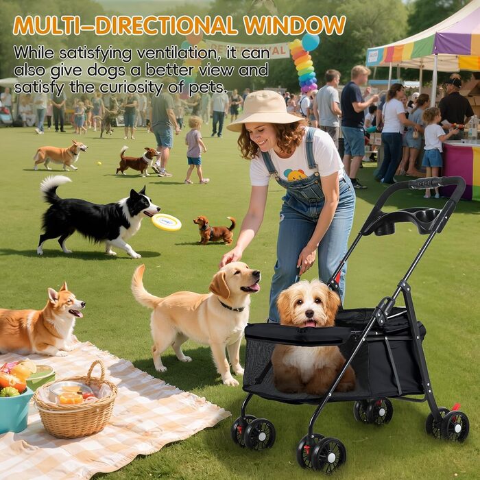 Дитяча коляска для тварин з 4 колесами, легка та складана, до 7,5 кг, з тримачем для напоїв