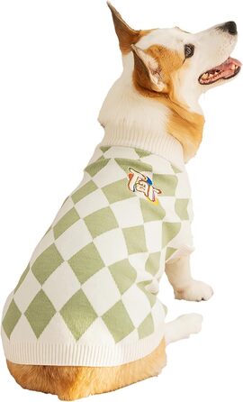 Теплий зимовий пуловер для собак Ola Argyle, розмір L, зелений. М'який халат-піжама для цуценят, дрібних, середніх та великих собак