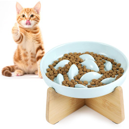 Миска для котів Happy Hachi з підняттям, кераміка, повільне годування, антиковзаюча, для котів та маленьких собак (зелена)