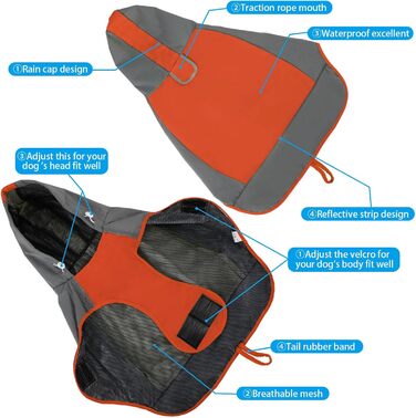 Водонепроникний дощовик для собак, регульований дощовик з відбиваючими смугами та капюшоном, дощова куртка для собак для прогулянок на природі, дощовий плащ для собак маленьких, середніх та великих порід (Зелений, Оранжевий)