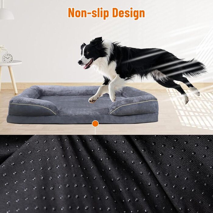 Ортопедичне ліжко для собак, корзина для собак, м'яка підстилка, диван для собак, подушка для собак, корзинка для собак з високим бортиком, знімний та пральний чохол, 91 x 69 x 18 см, неслизьке дно