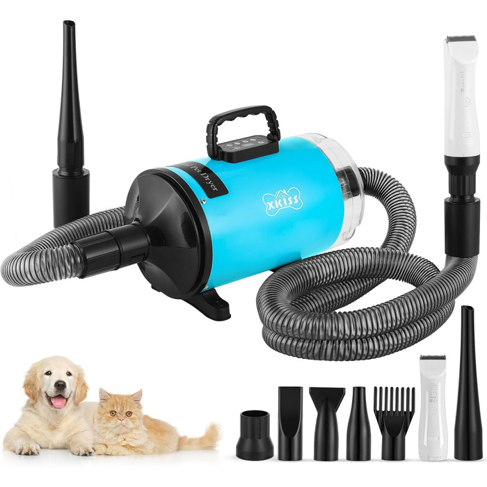 XKISS 2800W Професійний набір для догляду за тваринами 6 в 1: фен, машинка для стрижки шерсті, пилосос для шерсті
