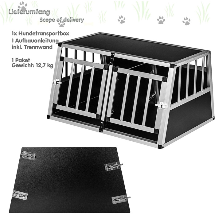 Кія для собак з похилою передньою та задньою стінкою, 75° - вибір розміру, M, 54×69×60 см (перегородка для цуценят 89×69×50 см)