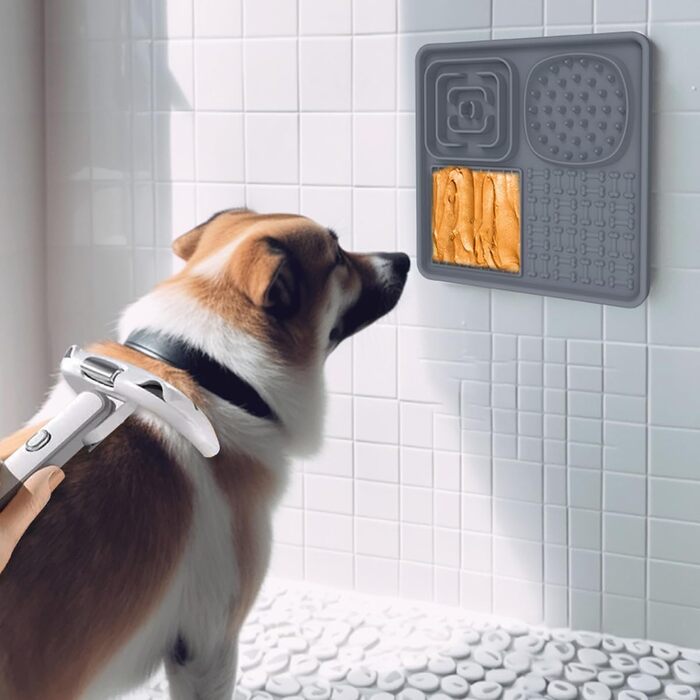 Лежанка-смакота для собак Bibykivn Schleckmatte: антистрес, купання, догляд, дресирування. З присоском. Рожевий+Сірий, квадратна