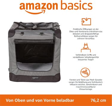 Складана м'яка переноска для собак Amazon Basics, 91×59×61 см, сіра