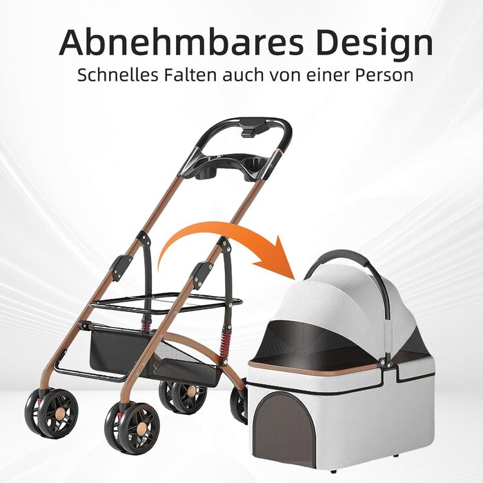 Візок для собак 3 в 1, складний, для маленьких собак та котів, знімний кошик, сітчасте вікно, оксфордська тканина, до 20 кг (Сірий)