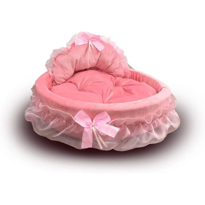 М'яке ліжко для собак і котів Unistrengh - кругла ліжечко-гніздечко з мереживом, рожеве, 40x45x12 см