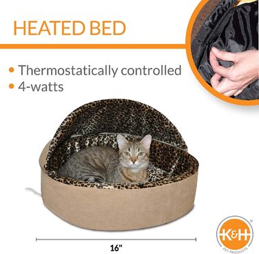 Підігріте ліжко для котів K&H Thermo-Kitty, 40,6 см, 4 Вт, світло-коричневе, леопардовий принт