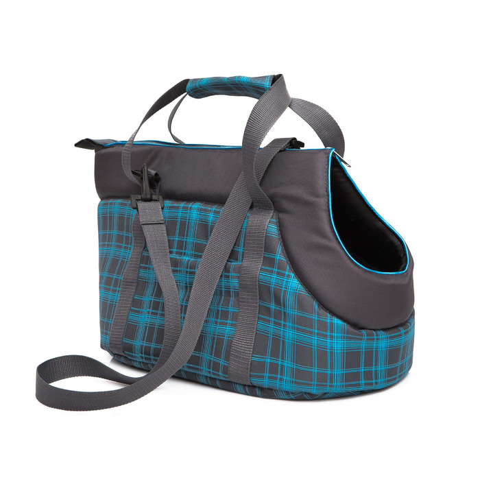 Сумка-переноска для собак і котів розмір S, 20 x 36 x 22 см, блакитна в клітинку