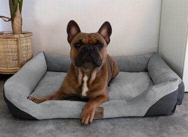 Корзина для собак Normani, ліжко для собак + ковдра, ліжко для домашніх тварин, знімний, пральний до 95°C, підходить для котів та собак, з екологічно чистих матеріалів, сірого кольору, розмір 60x80 см