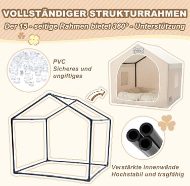Будка для собак Jiupety, внутрішня, розкладна, для собак 4-9 кг, розмір M, 43x43x43 см, бежева