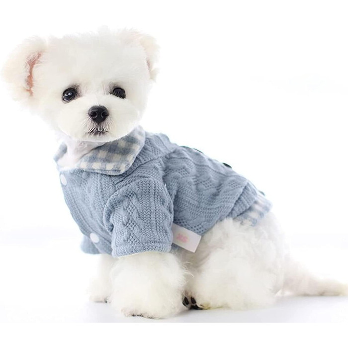 Теплий зимовий светр для собак та котів. М'який, зручний, з рукавами. Підходить для маленьких та середніх порід (Бічон). Колір: блакитний. Розмір XS