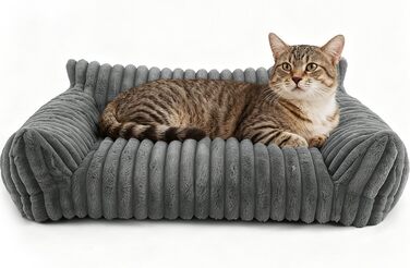 Котяче ліжко-софа, 60x45x20 см, м'яке та пухнасте, для котів та маленьких собак, знімний водонепроникний чохол, антиковзаюче покриття (сірий)
