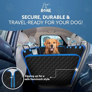 Чохол на автосидіння для собак Fur & Bone: водонепроникний, зносостійкий, з сіткою, універсальний (чорний/синій)